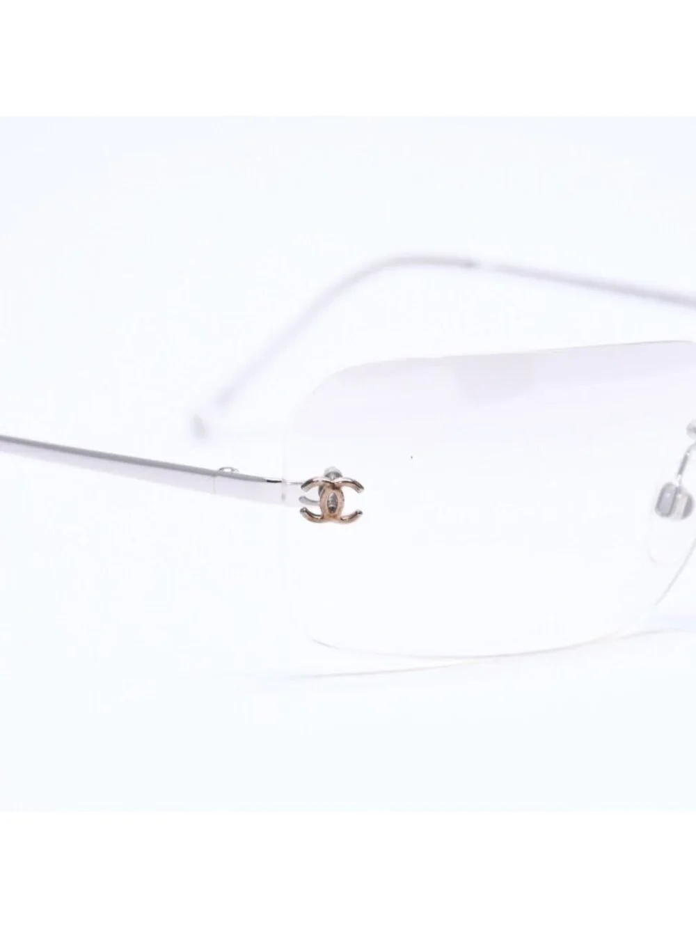 Chanel Rimless Sunglasses CC Logo Gradient Eyewear Silver